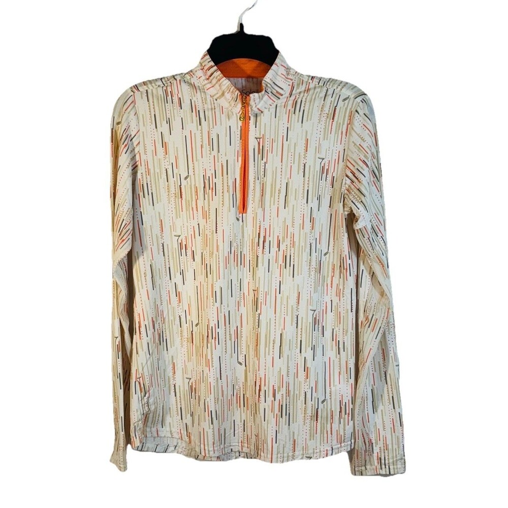 SanSoleil Shirt Womens Medium Quarter Zip UPF 50 Long Sleeve Golf Club Pattern